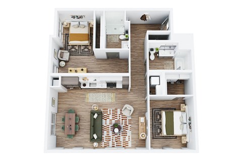 Floor plan for 2 beds, 2 baths, 1167 sqft